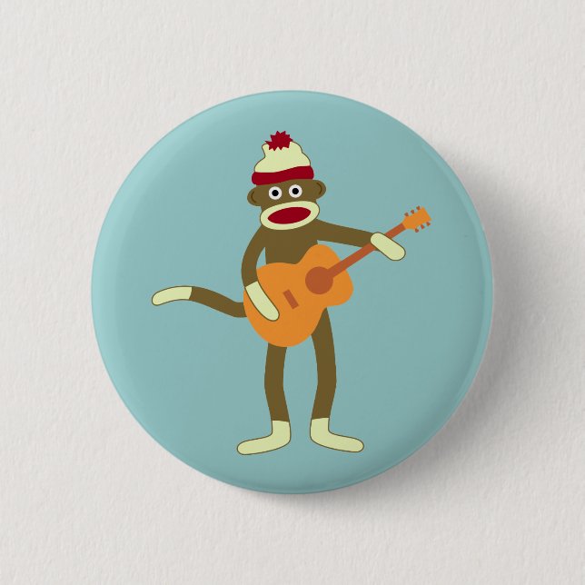 Sock Monkey Acoustic Guitar Button (Front)
