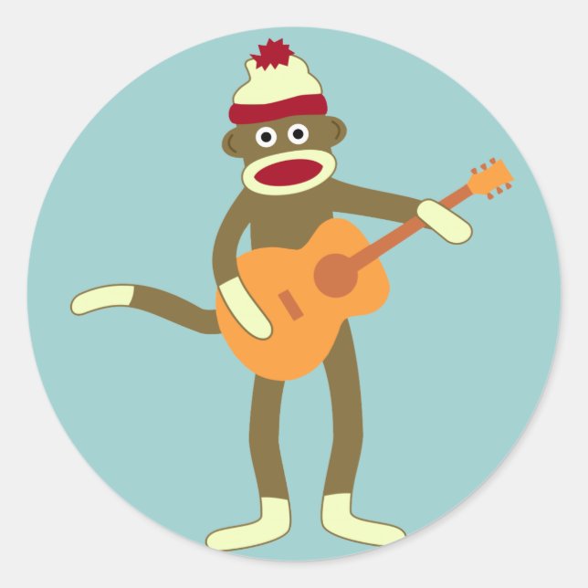 Sock Monkey Acoustic Guitar Classic Round Sticker (Front)
