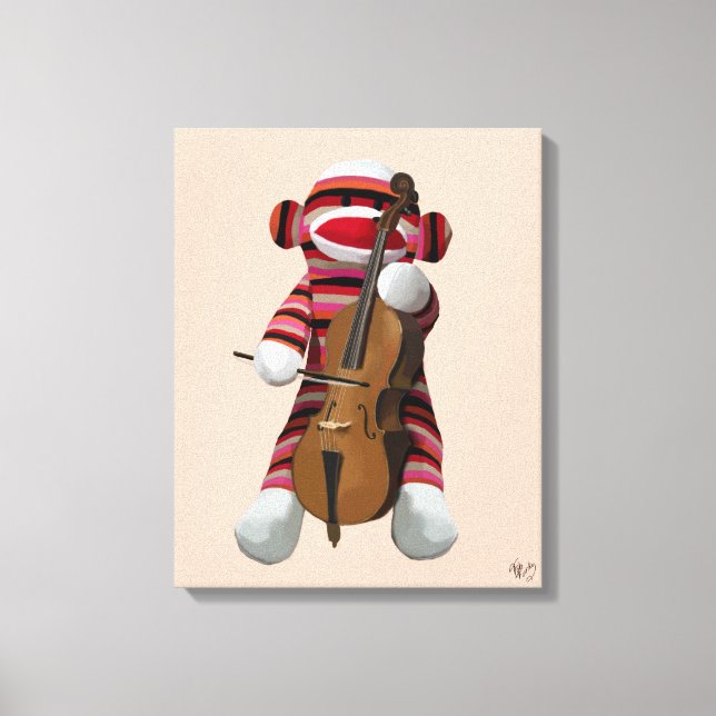 Sock Monkey and Cello Canvas Print (Front)