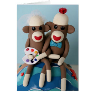 Sock Monkey Artist Wedding Card