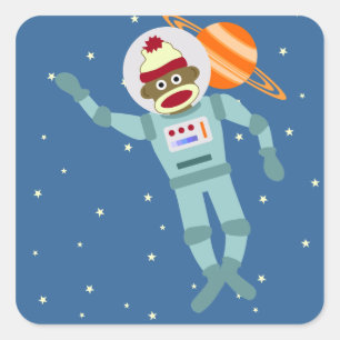 Sock Monkey Astronaut Square Sticker