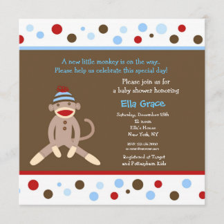Sock Monkey Baby Shower Invitations Boy