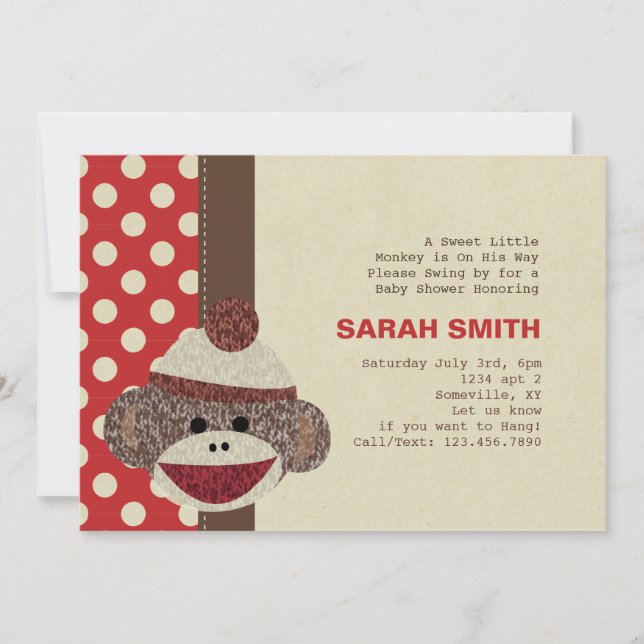 Sock Monkey Baby Shower Invite (Front)