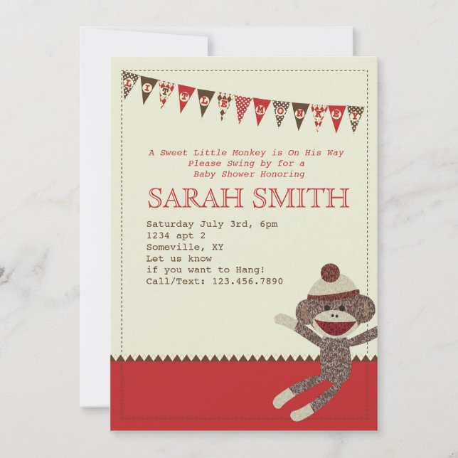 Sock Monkey Baby Shower Invite (Front)