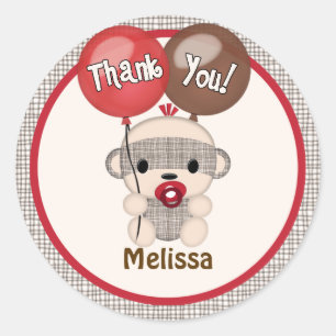 SOCK MONKEY Baby Shower Thank You Round BOY #4 Classic Round Sticker