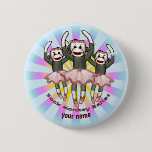 Sock Monkey Ballet  6 Cm Round Badge
