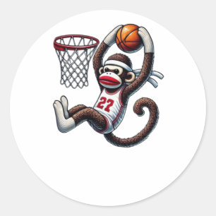 Sock Monkey Basketball Hoop Classic Round Sticker