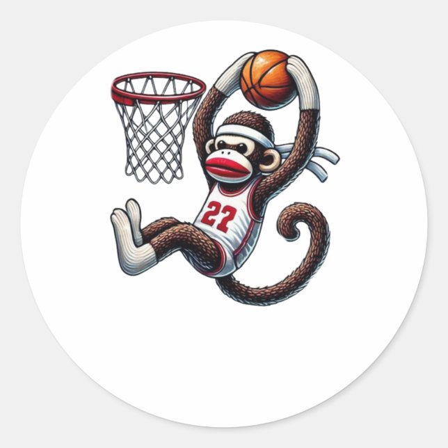 Sock Monkey Basketball Hoop  Classic Round Sticker (Front)