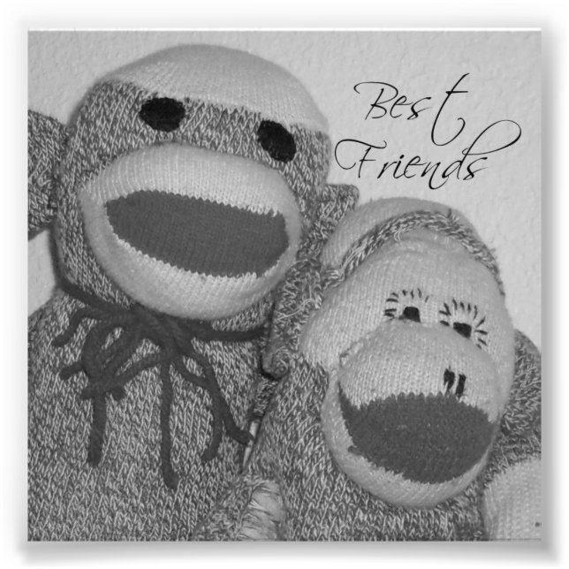 Sock Monkey "Best Friends" Square Photo Print (Front)