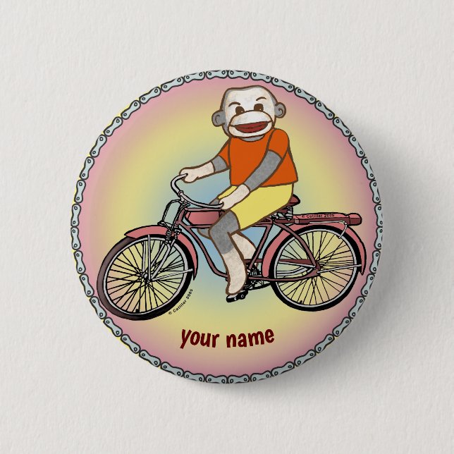 Sock Monkey Bicycle 6 Cm Round Badge (Front)