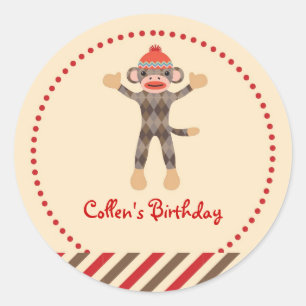 Sock Monkey Birthday Favour Sticker