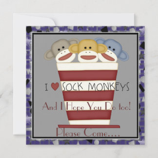 Sock Monkey Birthday Invitation