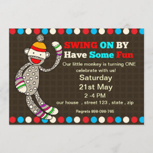 Sock  monkey Birthday invitation