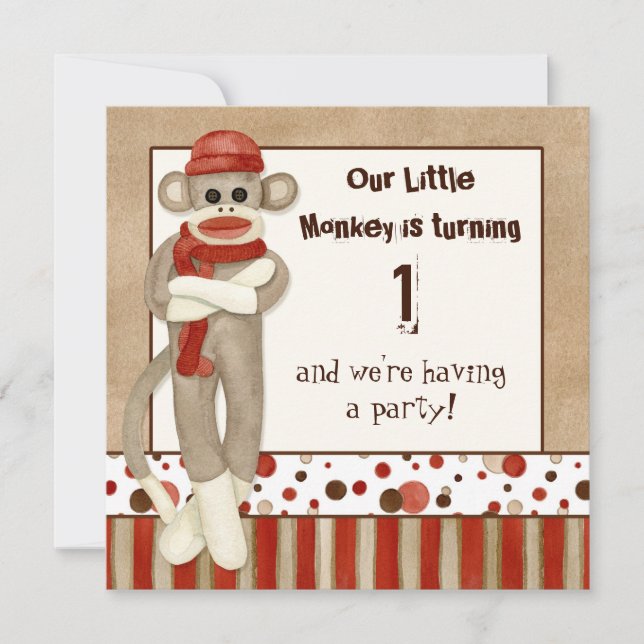 Sock Monkey, Birthday Party Invitation (Front)