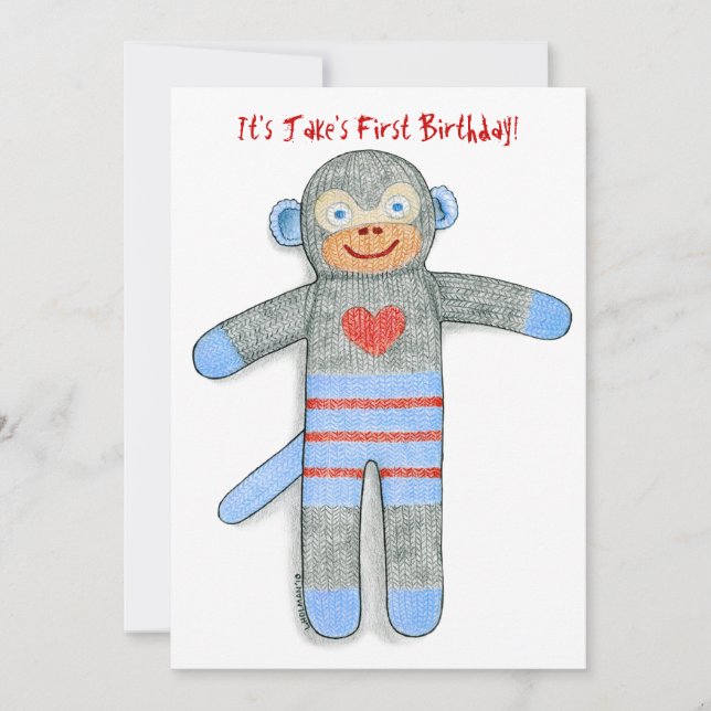Sock Monkey Birthday Party Invitation (Front)