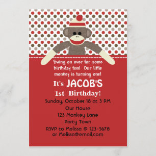 Sock Monkey Birthday Party invitation - customise