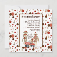 Sock Monkey, Boy Baby Shower Invitation