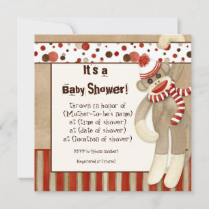 Sock Monkey, Boy Baby Shower Invitation