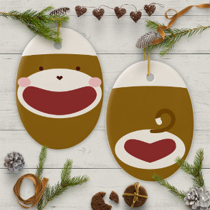 Sock Monkey Boy Christmas Tree Ceramic Ornament