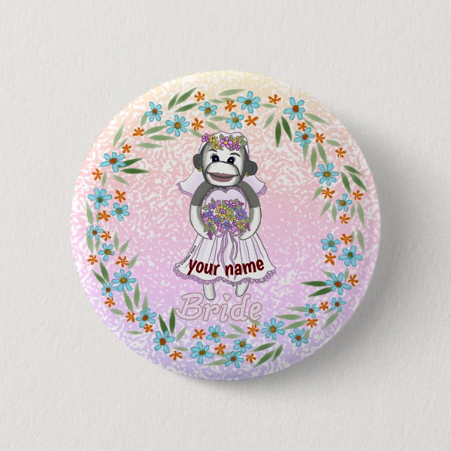 Sock Monkey Bride  6 Cm Round Badge (Front)