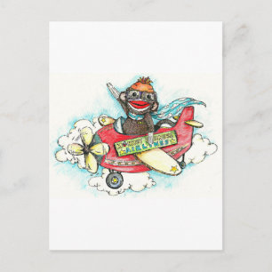 Sock Monkey Business Airlines Postcard