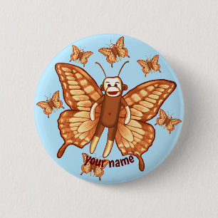 Sock Monkey Butterfly  6 Cm Round Badge