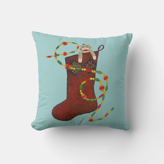 Sock Monkey Christmas American MoJo Pillow (Front)