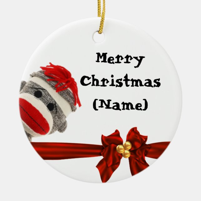 SOCK MONKEY CHRISTMAS FUN ORNAMENT PERSONALIZED (Front)