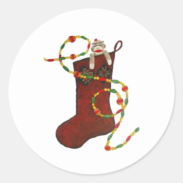 Sock Monkey Christmas Stocking Sticker (Front)
