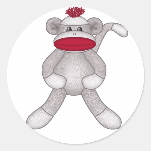 Sock Monkey Classic Round Sticker (Front)