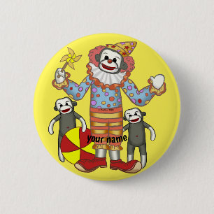 Sock Monkey Clown  6 Cm Round Badge