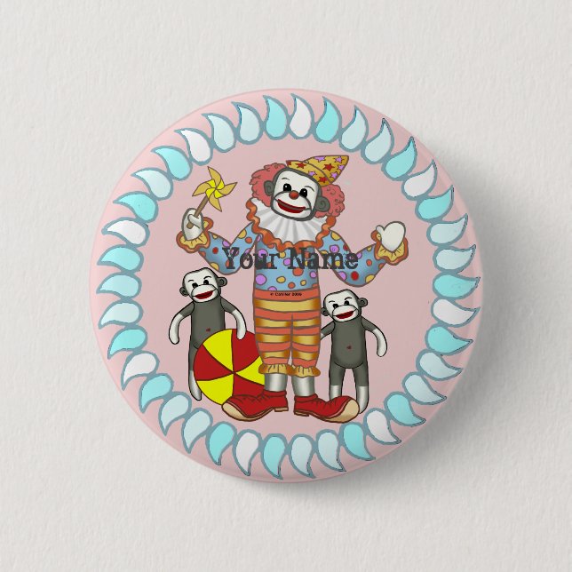 Sock Monkey Clown pin button (Front)
