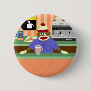 Sock Monkey Coffee Shop Barista 6 Cm Round Badge