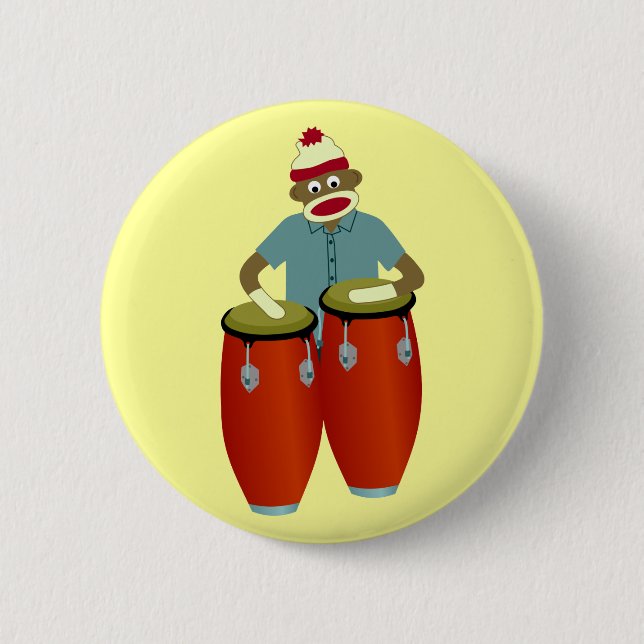 Sock Monkey Conga Drums 6 Cm Round Badge (Front)