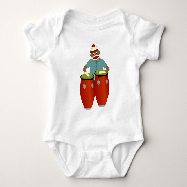 Sock Monkey Conga Drums Baby Bodysuit (Front)