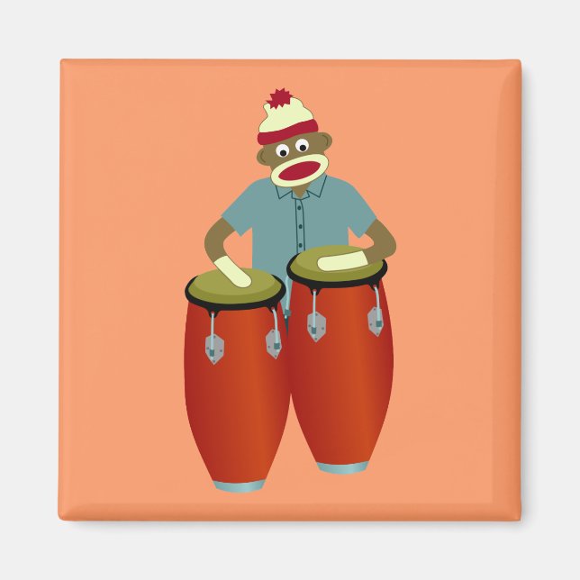 Sock Monkey Conga Drums Magnet (Front)