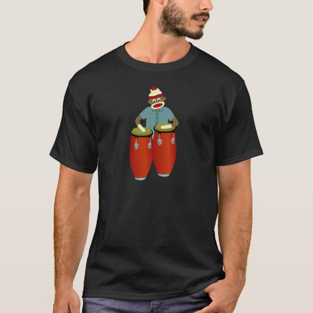Sock Monkey Conga Drums T-Shirt (Front)