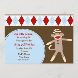 Sock Monkey Custom Birthday Party Invitaitons Invitation