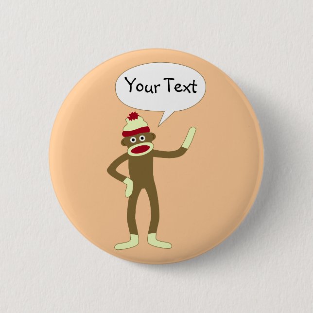 Sock Monkey Customisable Comic Speech Bubble 6 Cm Round Badge (Front)