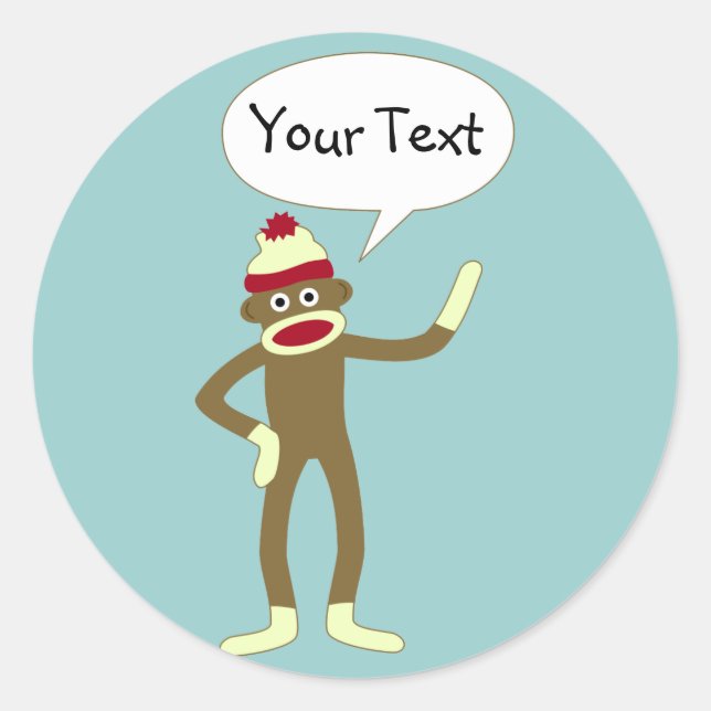 Sock Monkey Customisable Comic Speech Bubble Classic Round Sticker (Front)