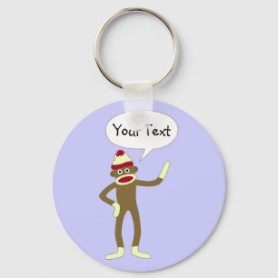 Sock Monkey Customisable Comic Speech Bubble Key Ring