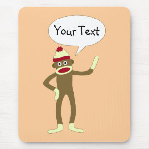 Sock Monkey Customisable Comic Speech Bubble Mouse Pad