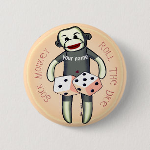 Sock Monkey Dice  6 Cm Round Badge