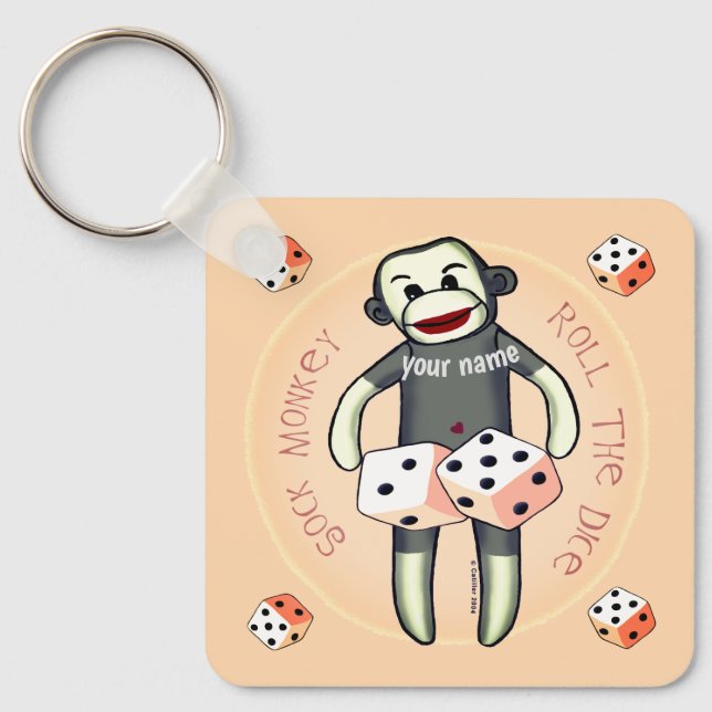 Sock Monkey Dice  Key Ring (Front)