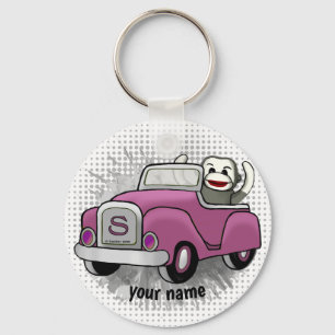 Sock Monkey Driving Car  Key Ring