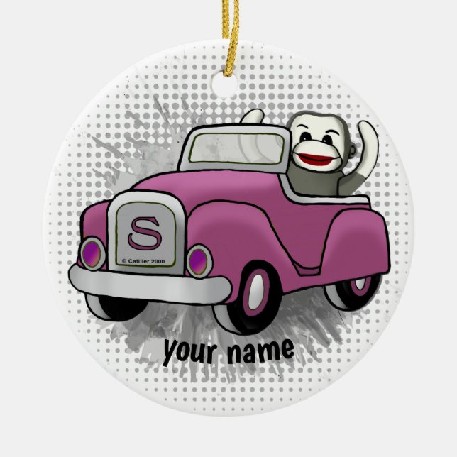 Sock Monkey Driving Car ornament (Front)