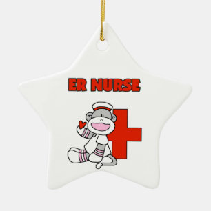 Sock Monkey ER Nurse T-shirts and Gifts Ceramic Ornament