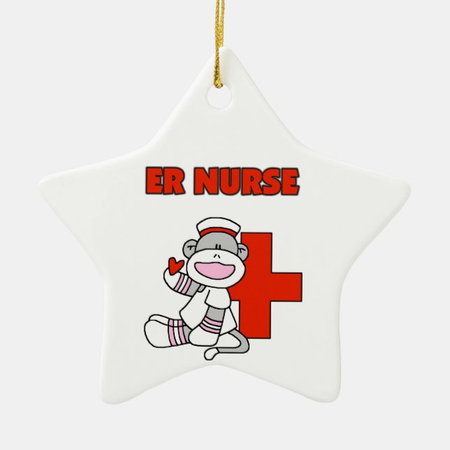 Sock Monkey ER Nurse T-shirts and Gifts Ceramic Ornament (Front)