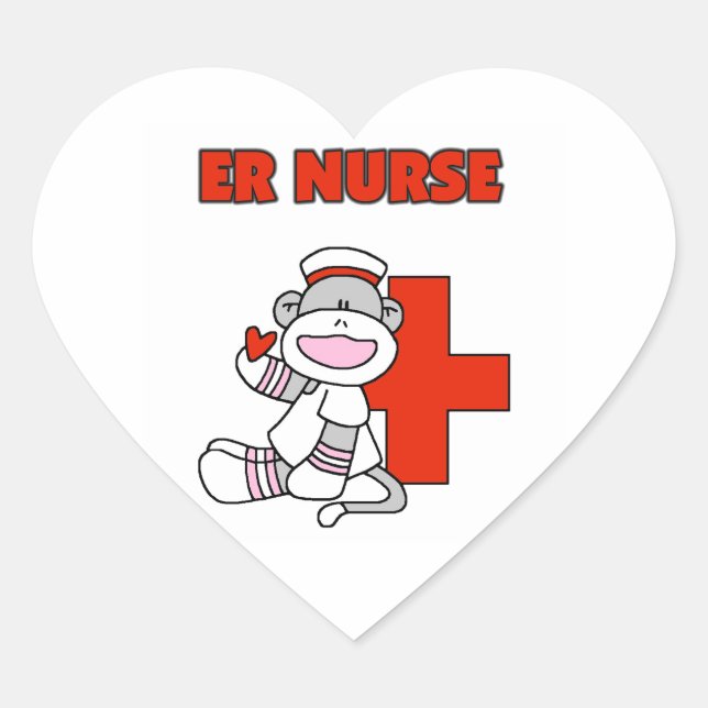 Sock Monkey ER Nurse T-shirts and Gifts Heart Sticker (Front)