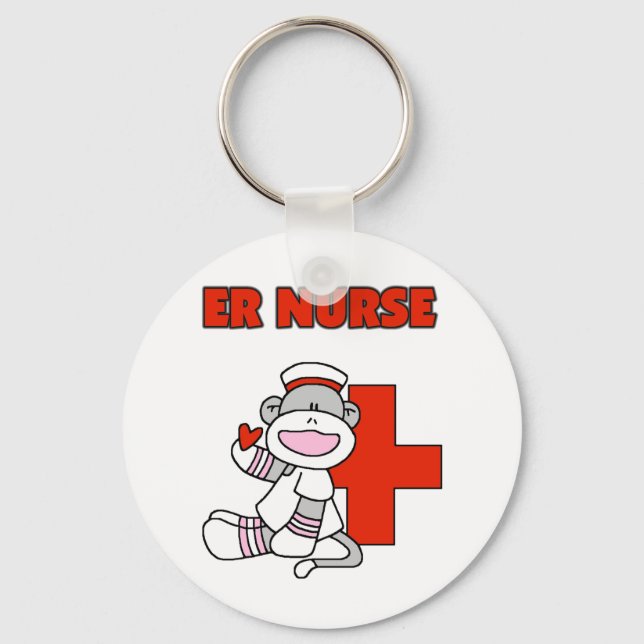 Sock Monkey ER Nurse T-shirts and Gifts Key Ring (Front)